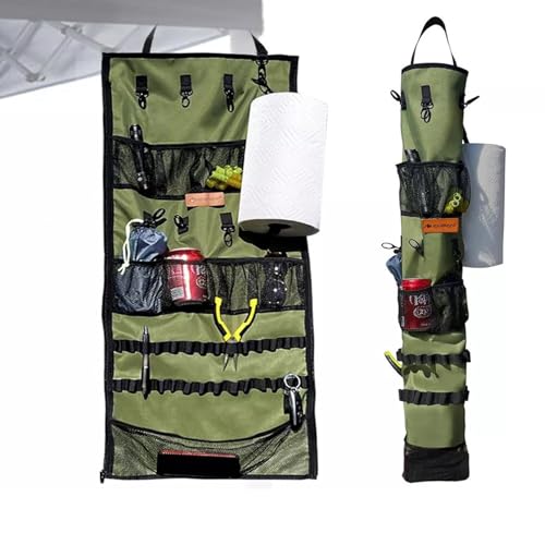 Camping Hanging Organizer Tent Organizer for Inside with Campsite Storage Straps & Mesh Pockets & Hanging Hooks for Camping, RV Camper, Picnic, One-Piece Storage Bag Multiple Can Be Spliced