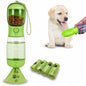 3-in-1 Dog & Cat Water Bottle with Food Container & Poop Bag Holder – Includes 60 Extra Waste Bags – 13.5oz Leak-Proof, BPA-Free Portable Pet Travel Dispenser, Green