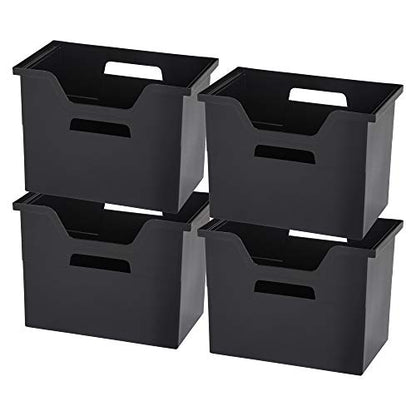 IRIS USA Large Portable Desktop File Box with Open Lid, 4 Pack, Side Handles, Hanging File Folders, Tabs & Inserts, Letter Size, Magazines, Newspapers, Mail, Books, Notebooks, Black - size: 4 - Pack, style: Open Top Bin (L - Black)