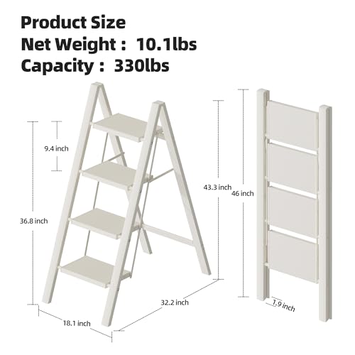 HillhutApex 4 Step Ladder, Lightweight Foldable 4 Step Stool with Anti-Slip Wide Pedal, 330lbs Capacity Aluminum Ladder for Household,Office,Garage(White) - color: White, size: 4 Step