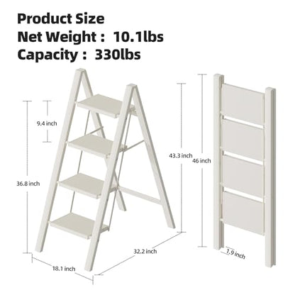 HillhutApex 4 Step Ladder, Lightweight Foldable 4 Step Stool with Anti-Slip Wide Pedal, 330lbs Capacity Aluminum Ladder for Household,Office,Garage(White) - color: White, size: 4 Step