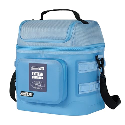 Coleman Pro 24-Can Premium Soft Cooler Lunchbox, Fully Insulated Lid & Body Stays Cold up to 35 Hours, Great for Camping, Tailgating, Parties, Sports, Concerts, Lunches & More - color: Blue Sky, style: 24-Can