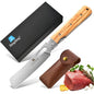 ZhengSheng Folding Chef Knife with Leather Pouch 4.8” Sharp 440A Stainless Steel Blade Olive Handle Pocket Foldable Japanese Style Kitchen Knife for Outdoor Camping BBQ trip Cooking. - color: #3 Natural Olive Handle - Leather Pouch
