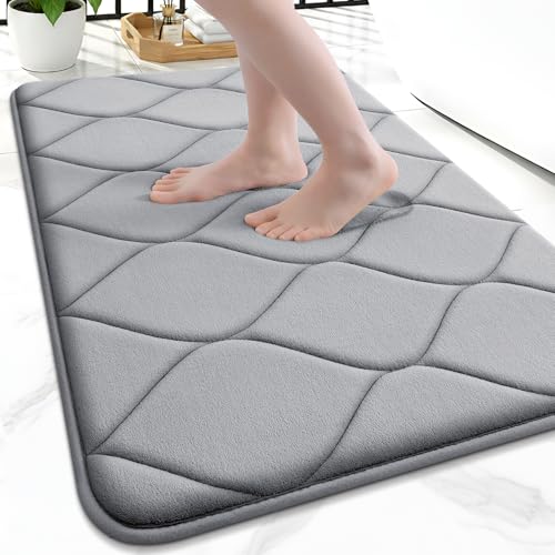 Smiry Memory Foam Bath Mat 24" x16, Ultra Soft Non-Slip Bathroom Rug, Plush Water Absorbent Quick Dry and Machine Washable Floor Mat for Shower, Tub & Home Decor, Grey - color: Grey, size: 24" X 16"