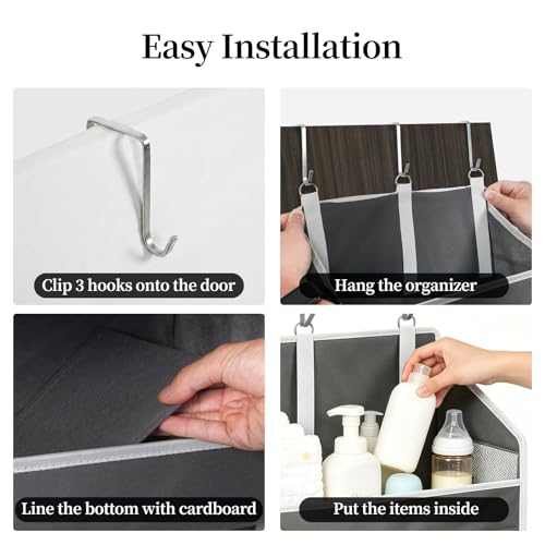 Over the Door Organizer with 5 Large Pockets and 10 Mesh Side Pockets, Hanging Organizer with Clear Windows 44 lbs Weight Capacity for Bedroom, Bathroom, Pantry, Nursery Dark Gray