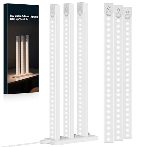 12-Pack 12-Inch Under Cabinet Lighting with 2 charging station Rechargeable Motion Sensor Light Indoor 3 Color Dimmable Closet Light,USB Stick LED Magnetic Under Counter Lights for Kitchen Stair - size: 12inch-12pack with Station