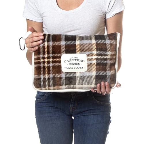 Carstens, Inc. Travel Blanket, Premium Compact 2-in-1 Airplane Blanket/Pillow, Grey & Chestnut Plaid - color: Grey & Chestnut Plaid, size: 50 inches x 60 inches
