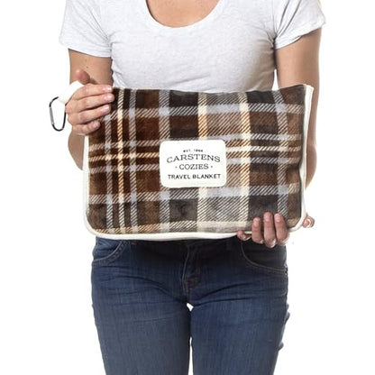 Carstens, Inc. Travel Blanket, Premium Compact 2-in-1 Airplane Blanket/Pillow, Grey & Chestnut Plaid - color: Grey & Chestnut Plaid, size: 50 inches x 60 inches