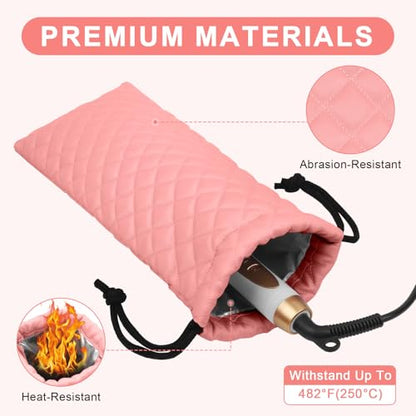 Professional Hot Hair Tools Organizer Cover Bag Heat Resistant Travel Drawstring Storage Case Pouch for Curling Iron, Flat Iron, Hair Straightener and Styling Tool(14.2" x 5.9") - color: Pink