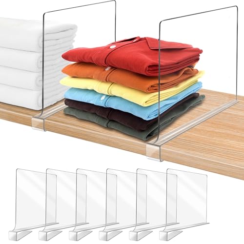 11 Inches [Extra Tall Version] Clear Shelf Dividers for Closet Organization and Storage, 6 Pack Purse Organizer for Closet Acrylic Adjustable Bookshelf for Organization, Perfect for Sweater, Clothes - color: Clear (12 Inches Tall, Higher Style), size: 6Pa