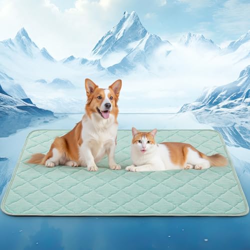 LOOBANI Dog Cooling Mat for Large Dogs - 40" x 28" Cooling Mat for Pet with Anti-Slip Bottom, Durable & Washable Non-Toxic Cold Crate Pad for Dogs, Cats, Indoor & Outdoor Use, Sofas, Bed, and Floor - color: Green, size: Large (40''x28'')
