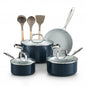 Cook N Home Classic Nonstick Cookware Set, Pots and Pans Cookware Set with Glass Lids and Comfortable Handles, Induction Compatible, 10-Piece, Blue - color: Blue
