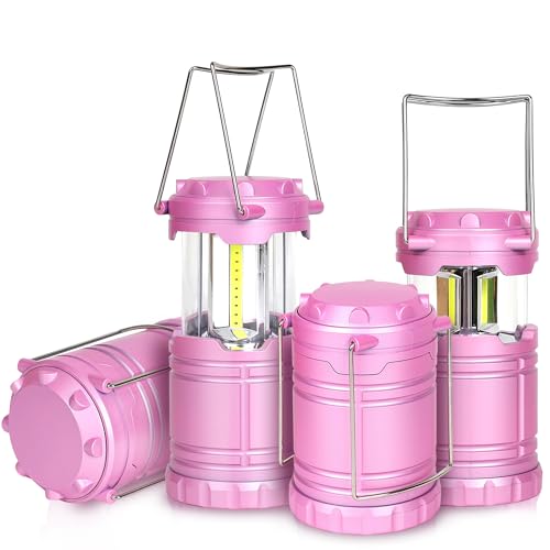 4-Pack LED Pink Camping Lanterns, Portable Camping Lights, Outdoor Handled Lamps, Essential Emergency Lights for Power Outages, Hiking, Hurricane - style: 4-pack
