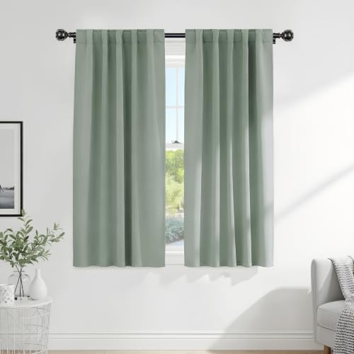 Pony DANCESage Green Blackout Curtains for Girls Bedroom Living Room 63 Inches Long 2 Panels, Nursery Thermal Insulated Room Darkening Drapes Solid Back Tab Window Treatments, W 42 x L 63 inch - color: Sage Green, size: 42"W x 63"L (Pack of 2)