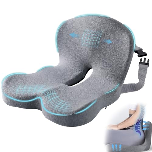 Car Seat Cushion, Memory Foam Driving Cushion with Adjustable Strap, Ergonomic Pad for Car & Semi Truck, Office Chair Cushion for Sciatica & Lower Back Pain Relief, Light Gray - color: Light Gray