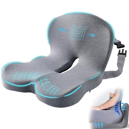 Car Seat Cushion, Memory Foam Driving Cushion with Adjustable Strap, Ergonomic Pad for Car & Semi Truck, Office Chair Cushion for Sciatica & Lower Back Pain Relief, Light Gray - color: Light Gray