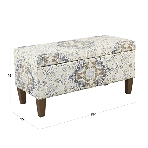 HomePop 36" Storage Ottoman Bench with Hinged Lid - Antiqued Medallion Ebony & Cream - color: Antiqued Print Ebony and Cream