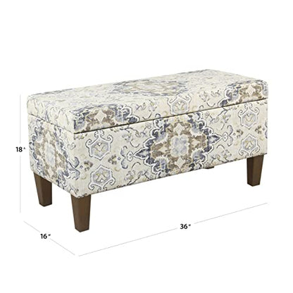 HomePop 36" Storage Ottoman Bench with Hinged Lid - Antiqued Medallion Ebony & Cream - color: Antiqued Print Ebony and Cream