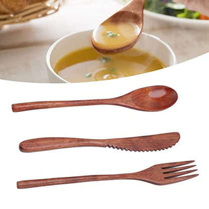 3-Piece Wooden Cutlery Set, Portable Reusable Wooden Utensil Set Including Spoon Fork Knife and Box for Lunch, Camping, Family and Office