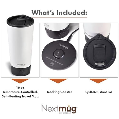Nextmug Go - Temperature-Controlled, Self-Heating Travel Mug (White - 16 oz.) - color: White