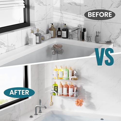TAILI Shower Caddy Suction Cup 2 Pack, Heavy Duty Bathroom Basket, Bath Shelves for Inside,Stainless Steel Shower Holder for Bathroom Storage & Home Decor - style: 2 × Silver Basket