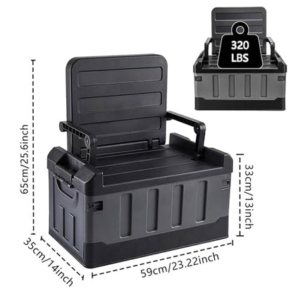 Versatile Foldable Seatable Camping Box Car Organizer Heavy Duty Storage Bins With Lids Box Trunk,Durable Plastic,60L Can Store Clothes, Camping Equipment in Large Capacit (black)