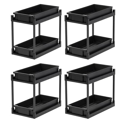 IRIS USA Under Sink Organizer, 4 Pack, Bathroom Organizers and Storage, Pull Out Under Cabinet Kitchen Shelf Pantry Under Counter, Cleaning Supplies, Vertical Spice Rack Slide Out Drawer, Easy Install - size: 4 Pack