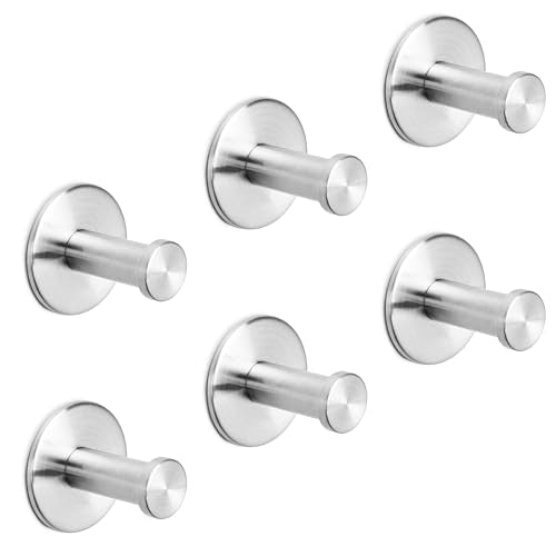 Heavy Duty Adhesive Metal Hooks for Hanging Hats, Garage Tools, Shower Accessories - Set of 6 Storage Hangers for Closet Entryway Organization, Wall Mount Peg Coat Rack, Bathroom Towel Holder (Chrome) - color: Chrome, size: Round Base