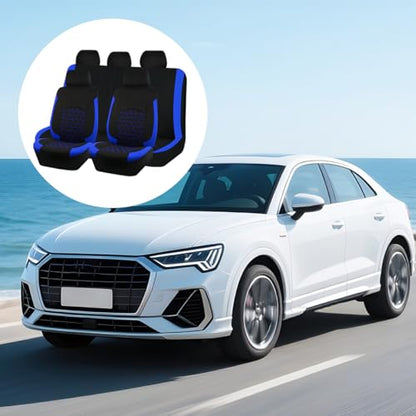 Car Seat Cover Full Sets, Polyester Foam Breathable Waterproof Vehicle Split Front Rear Seat Protectors, Automotive Interior Chair Cushion Pad, Universal for SUV RV Truck (Blue) - color: Blue