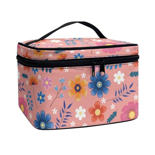 Travel Makeup Organizer Colorful Daisy Printed Toiletry Bag for Girls Women Large Capacity Brush Holder Portable Cosmetic Pouch - color: Colorful Daisy