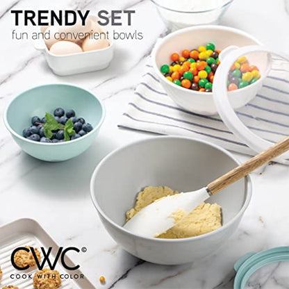 COOK WITH COLOR Mixing Bowls with TPR Lids - 12 Piece Plastic Nesting Bowls Set includes 6 Prep Bowls and 6 Lids, Microwave Safe Mixing Bowl Set (Mint) - color: Mint TPR Lids