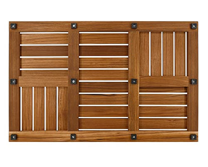 Utoplike Teak Wood Bath Mat, 32 x 20 inch Large Wooden Shower Mat for Bathroom, Non Slip Wood Floor Sturdy Mat for Inside Shower Luxury Spa Home or Outdoor - size: 32" x 20" (Rectangular)