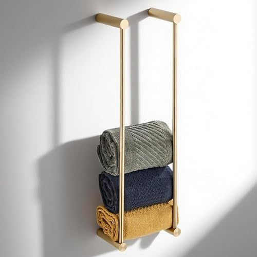 Towel Racks for Bathroom, NEWRAIN Wall Mounted Stainless Steel Organizer, Brushed Gold Rolled Towel Storage Wall-Mounted Bath Towel Holder for Folded Large Towel Washcloths - color: Brushed Gold, style: Round