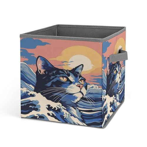 Ocean Cat Sunset Foldable Storage Box with Handle Organizer Containers for Home Office Clothes Office Supplies - color: style-9