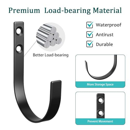 6 Pack Wall Hooks for Hanging, Heavy Duty Metal j Hooks Wall Mounted, No Rust Black Metal Coat Hooks for Living Room, Bathroom, Kitchen, Bedroom, Entryway for Coat, Bag, Hat, Towel, Key, Cup(Black)