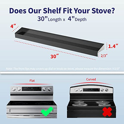 Mount Walker 30" Upgrade Stainless Steel Stove Top Shelf, Magnetic Shelf for Kitchen, Over The Stove Spice Rack Organizer, Back of Oven Rack with Border All Around, Black - color: Black