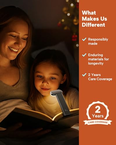 86lux Book Light, Reading Light for Book in Bed, USB Rechargeable LED Night Light with 3 Colors & Stepless Dimming, Aluminum Alloy Bookmark Light for Book Lovers, Technology Black - color: Technology Black