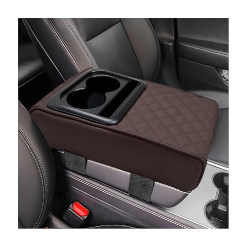 Car Center Console Armrest Pillow, Memory Foam Auto Armrest Box Cover with Cup Holder & Phone Holder, Waterproof Leather Arm Rest Protector Cushion, Interior Car Accessories (Diamond, Coffee) - color: Diamond, Coffee