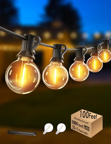 100FT Outdoor Globe String Lights LED Waterproof G40 String Lights Connectable with 52 Shatterproof Bulbs Dimmable Patio Lights String for Bistro Backyard Gazebo Lights - color: Black-2200K, size: G40 100FT