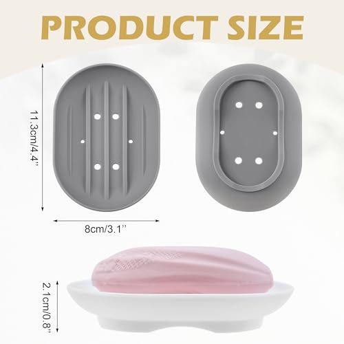 BlingKingdom 2 PCS Silicone Soap Dish Holders, Anti-Slip Portable Self Draining Soap Holder for Shower, Bathroom, Kitchen (White and Grey)