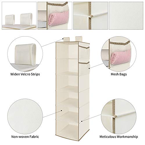MAX Houser 6 Tier Shelf Hanging Closet Organizer, Closet Hanging Shelf with 2 Widen Straps for Storage, Foldable (Beige2) | Shelf - color: Milky-white