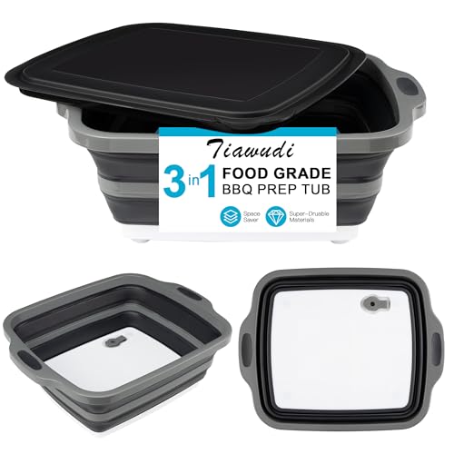 Collapsible Cutting Board with Container, Foldable Camping Sink with Colander, BBQ Prep Tub with Lid, Multifunction Dish Basin for Kitchen, Bowl, Vegetable and Fruit, 2.11 Gal/8L Storage Basket - color: Black, size: 15.7"L x 12.8"W