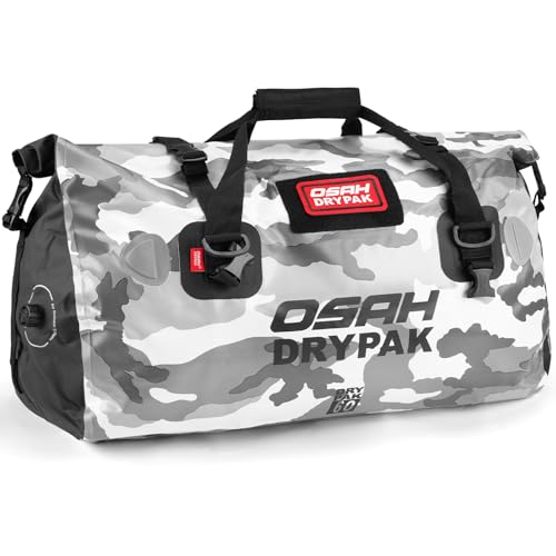 OSAH DRYPAK Waterproof Duffel Bag - Motorcycle Dry Bag Tail Bag with Large Storage Space, Waterproof Luggage Duffle Bags with Outer Mesh Zipper Pocket for Camping, Kayaking, Fishing & Traveling - color: Sky Grey, size: 60L