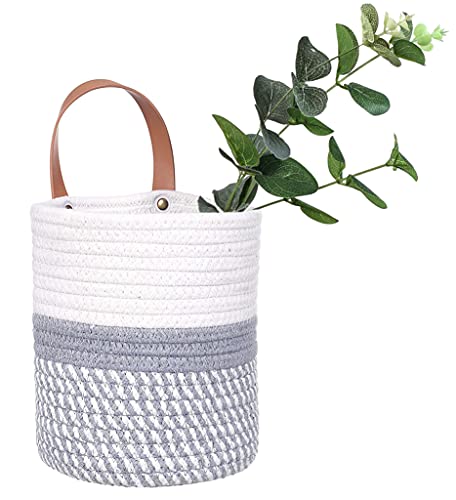 Wall Hanging Basket, Small Woven Hanging Baskets for Organizing, Decorative Wall Basket for Plants and Flowers,Hanging Storage Organizer for Wall Decor,Plant Holder 6.3" x 7" (White & Grey) - color: White & Grey