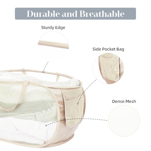 5 Pcs Durable Collapsible Laundry Baskets, Foldable Laundry Basket Large Opening, Pop Up Laundry Hamper with Pocket, Clothes Hamper with Handles for Laundry, Bathroom, Kids Room, Dorm or Trave - color: Gray+Black+Navy+Green+Beige