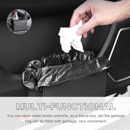 Yourkar Car Trash Can, Foldable Waterproof Leather Car Garbage Organizer Holder, Automotive Mini Dustbin Container with One Roll Trash Bag, Universal Interior Car Accessories (Brown) - color: Brown, S