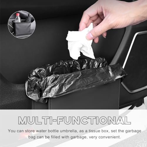 Yourkar Car Trash Can, Foldable Waterproof Leather Car Garbage Organizer Holder, Automotive Mini Dustbin Container with One Roll Trash Bag, Universal Interior Car Accessories (Black) - color: Black