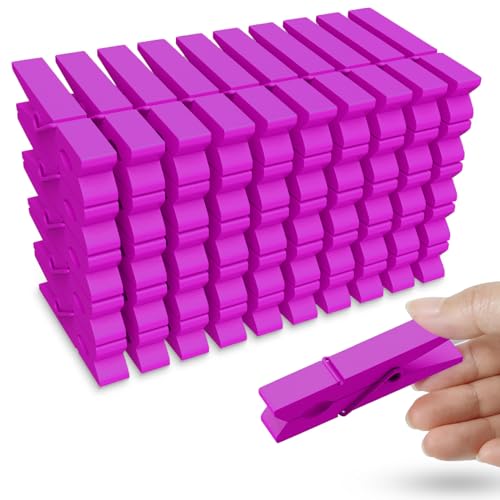 50PCS Colored Wooden Clothespins, 2.9inch Hot Pink Clothes Pins for Clip Pictures Photos Decorative, Small Colorful Wood Decoration Closepins Clips - color: Hot Pink