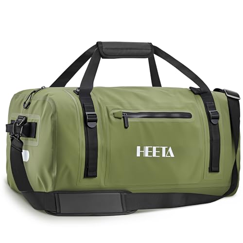 HEETA Waterproof Motorcycle Dry Bag, Waterproof Duffel Luggage Travel Bags with Zippered Closure & Pocket, Shoulder Straps, Large Space for Motorcycling Camping Commuting Boating (Green, 70L) - color: Green, size: 70L