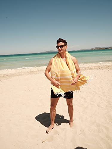 BAY LAUREL Turkish Beach Towel with Travel Bag 39 x 71 Quick Dry Sand Free Lightweight Large Oversized Towels Light - color: Dandelion With Floral Bag